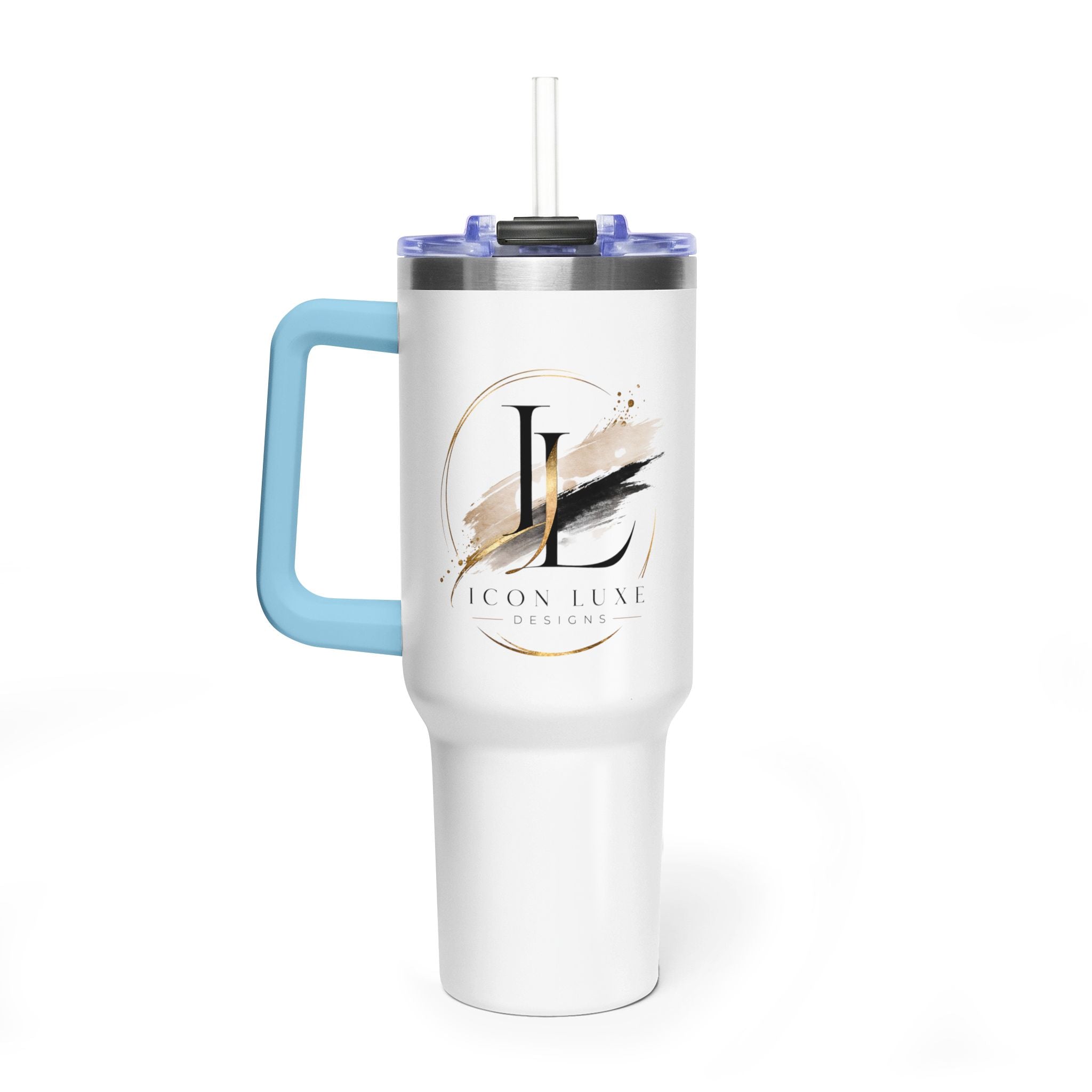Custom 40oz Vacuum Tumbler – White Tumbler with colorful handle