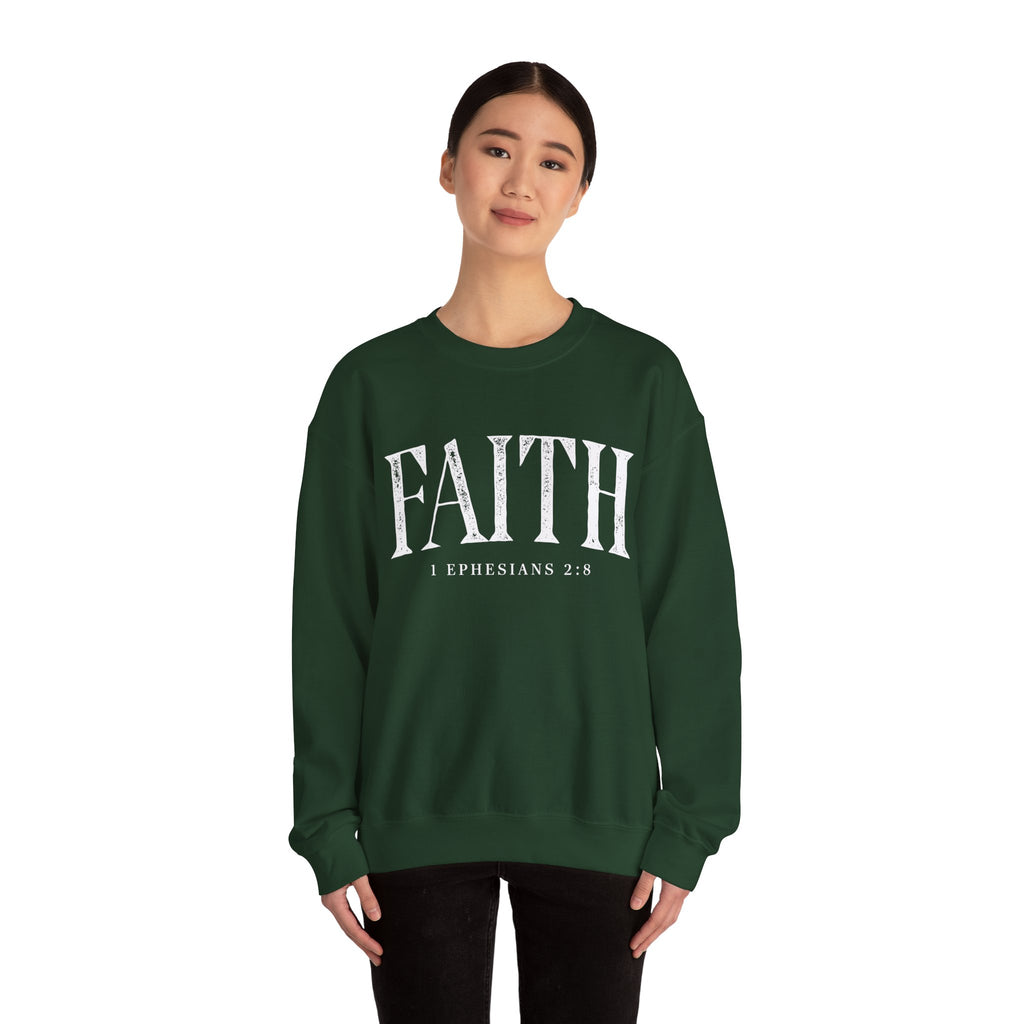 Faith Crewneck Sweatshirt — "Faith" with 1 Ephesians 2:8 Christian Pullover