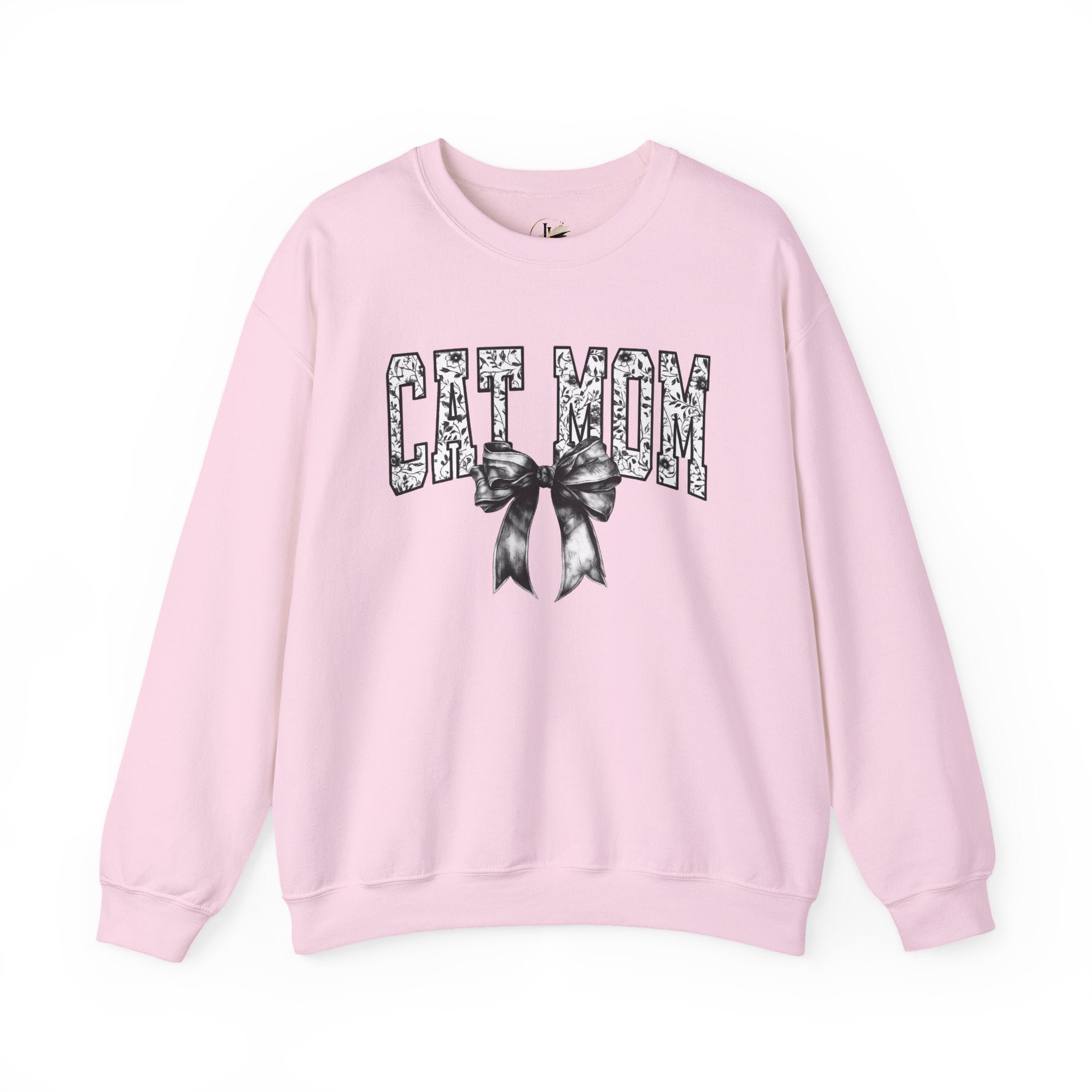 Cat Mom Crewneck Sweatshirt — Floral Lettering with Bow