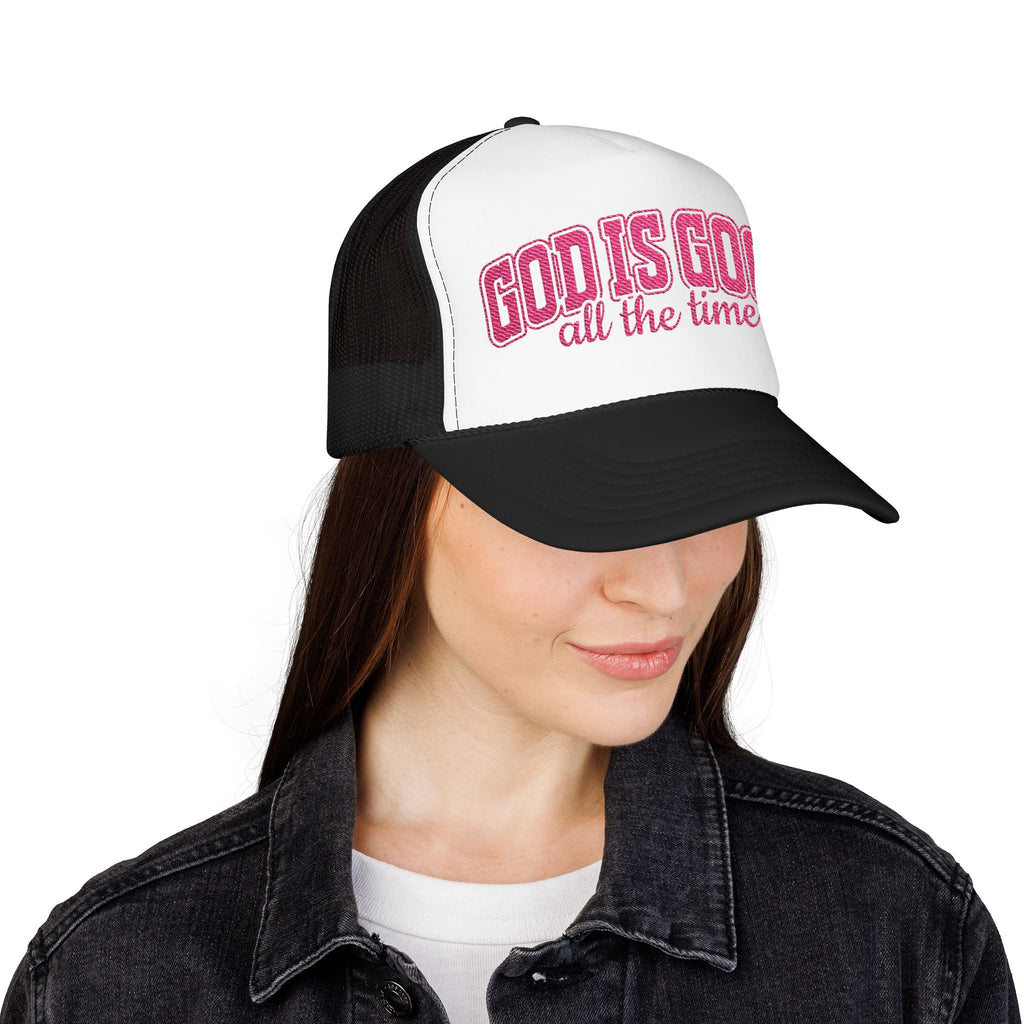 God Is Good Trucker Hat — Hot Pink Design