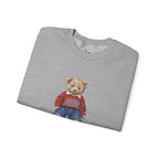 Crewneck Sweatshirt — Teddy Bear Wearing 'Jesus' Sweater Christian Graphic