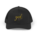 God Script Trucker Cap — Gold Sparkle Faith Snapback