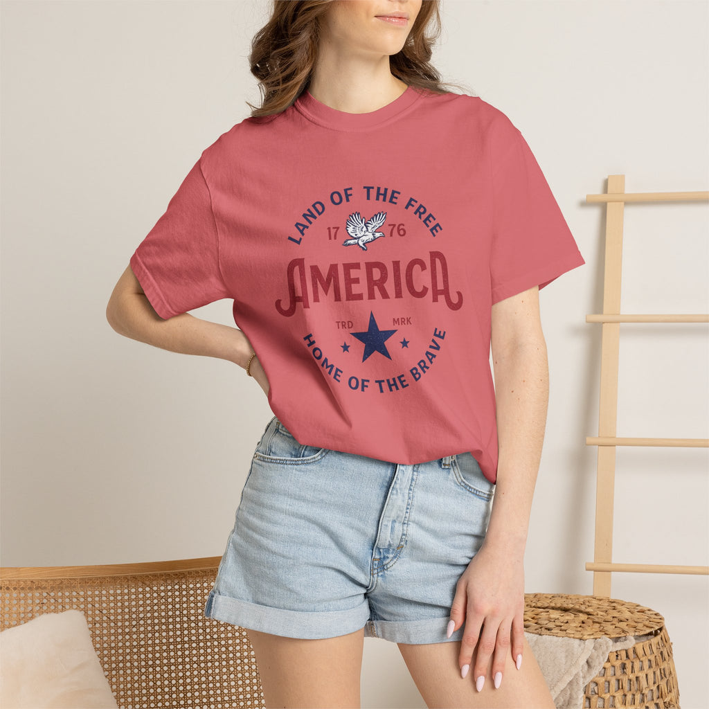 America Land of the Free Graphic T-Shirt — Patriotic 1776 Home of the Brave Tee