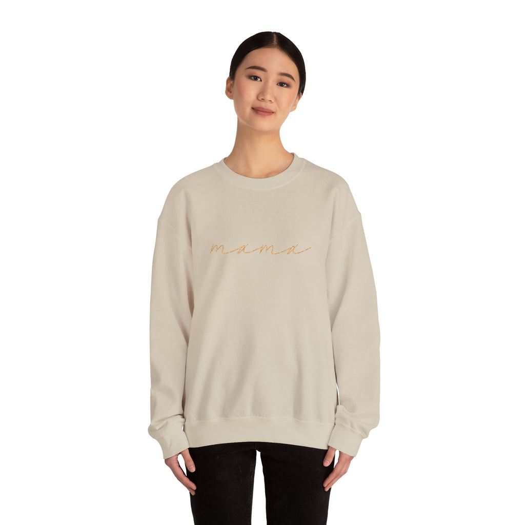 Mama Embroidery Crewneck Sweatshirt — Minimal Rose Gold Script