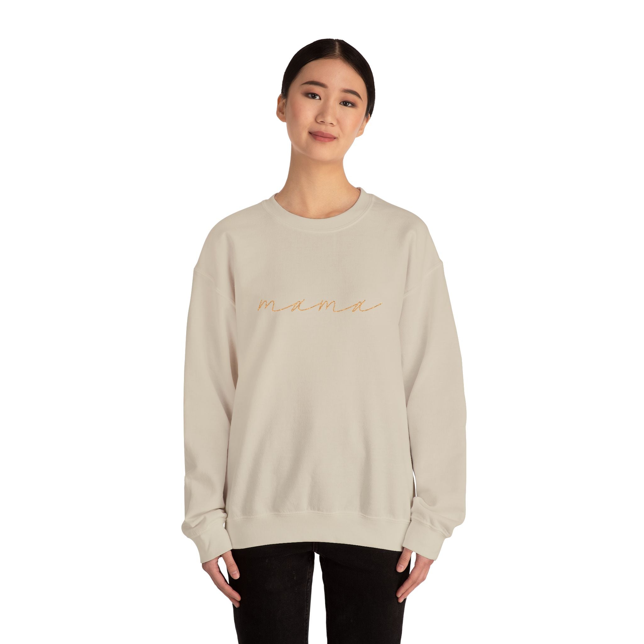 Mama Embroidery Crewneck Sweatshirt — Minimal Rose Gold Script