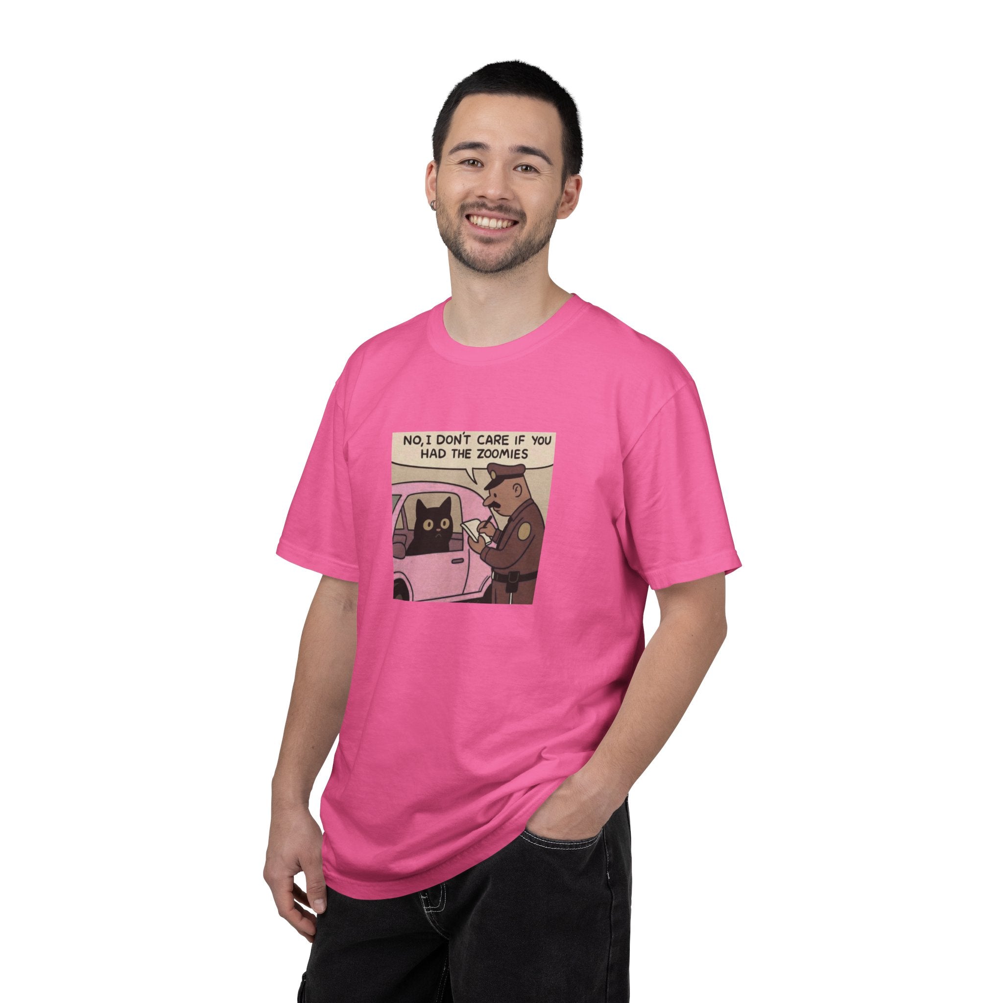 Funny Cat Cop T-Shirt — "No, I Don't Care If You Had The Zoomies" Graphic Tee