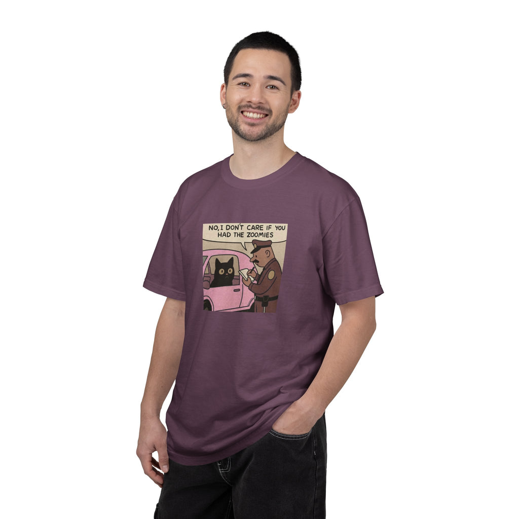 Funny Cat Cop T-Shirt — "No, I Don't Care If You Had The Zoomies" Graphic Tee