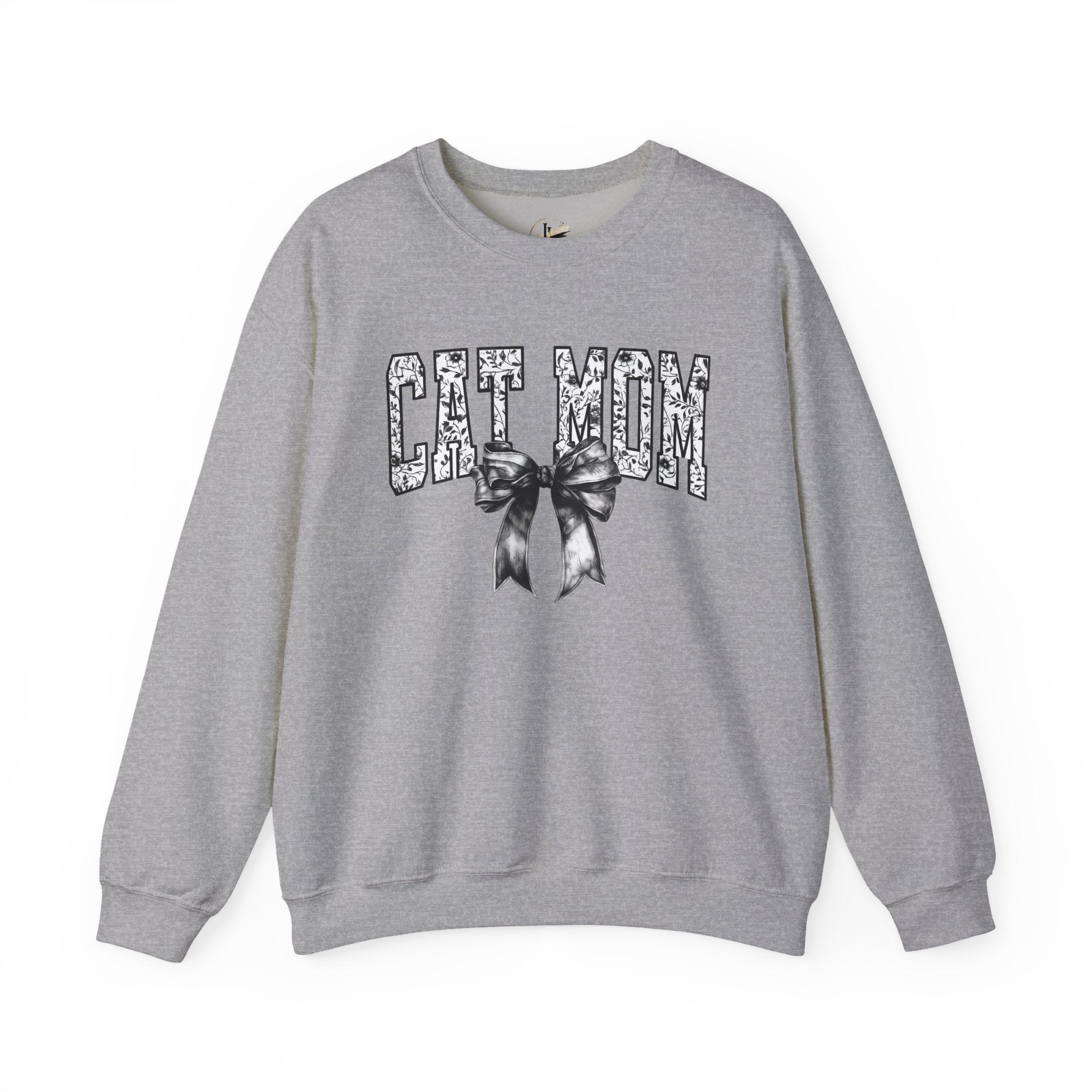 Cat Mom Crewneck Sweatshirt — Floral Lettering with Bow