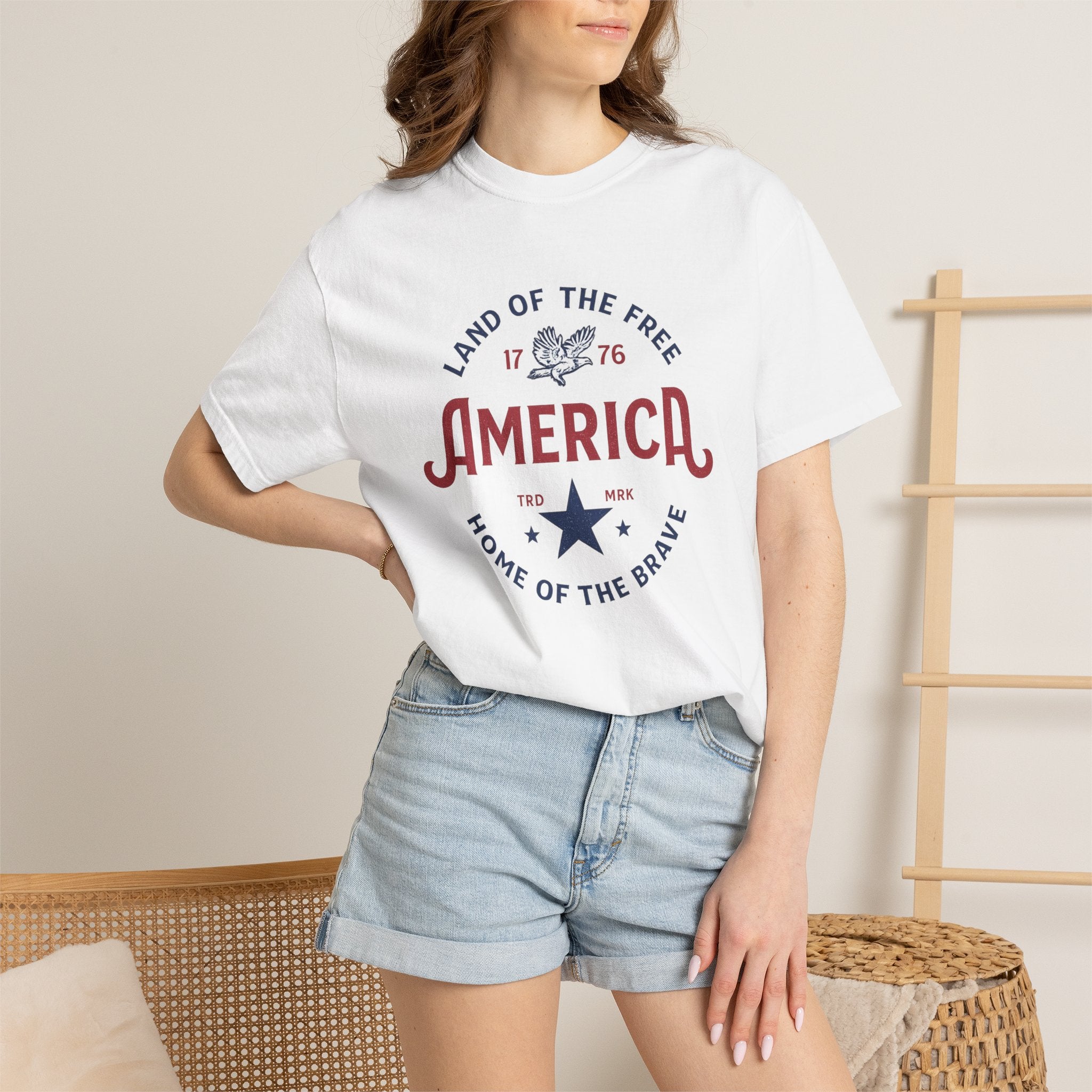 America Land of the Free Graphic T-Shirt — Patriotic 1776 Home of the Brave Tee