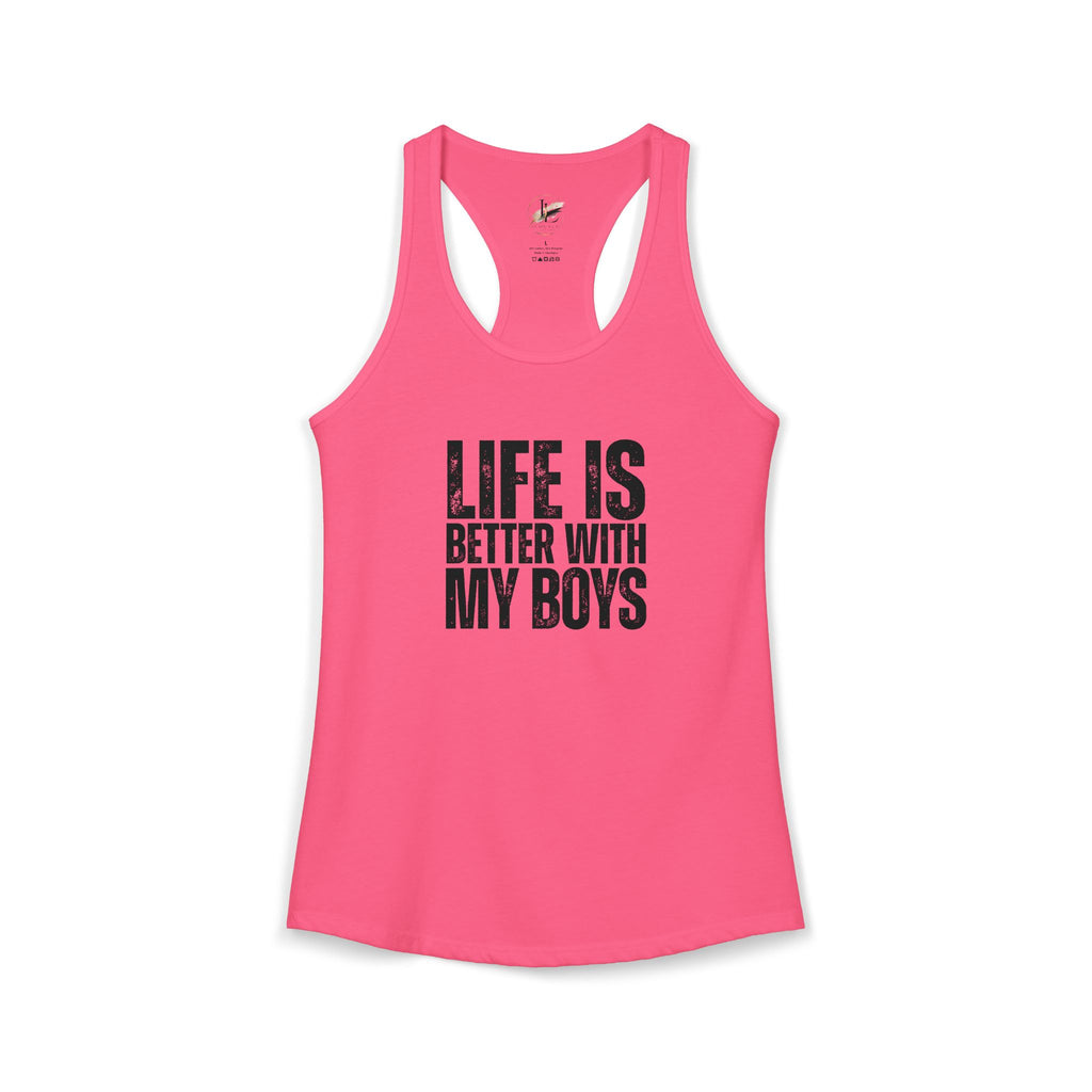 "Life is better with my boys" Mom, Women's Ideal Racerback Tank