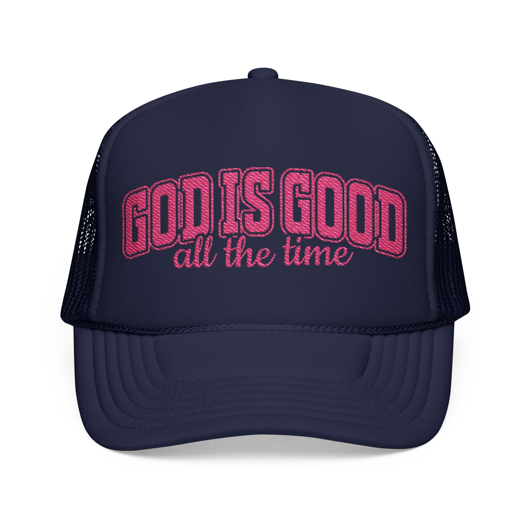 God Is Good Trucker Hat — Hot Pink Design