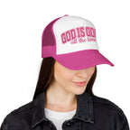 God Is Good Trucker Hat — Hot Pink Design