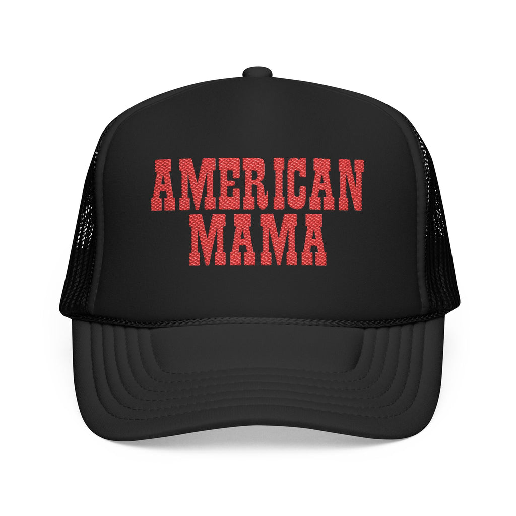 American Mama Trucker Hat - Vintage Red Distressed Foam Mesh Cap for Patriotic Moms