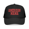 American Mama Trucker Hat - Vintage Red Distressed Foam Mesh Cap for Patriotic Moms