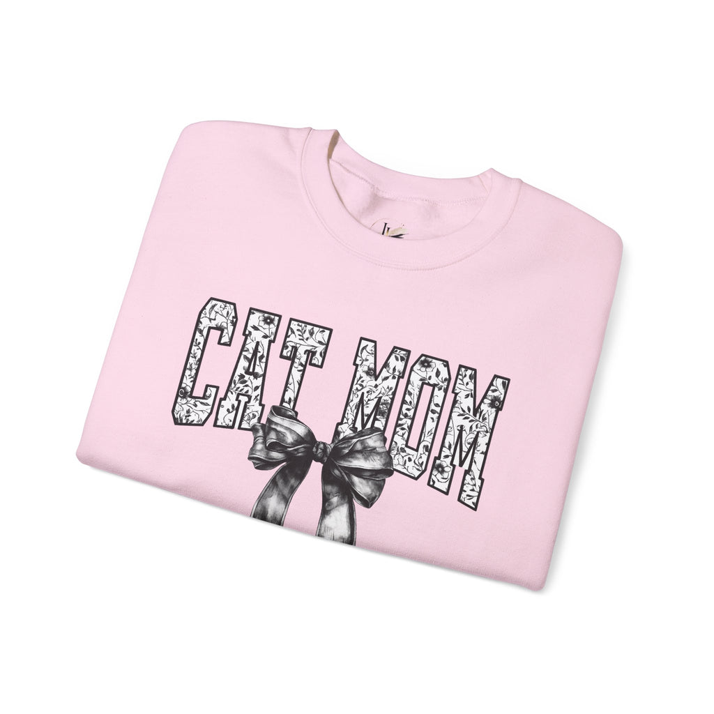 Cat Mom Crewneck Sweatshirt — Floral Lettering with Bow