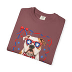 T-Shirt | 'Merica Patriotic Dog Graphic Tee – American Flag Sunglasses & Bow Tie