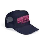 God Is Good Trucker Hat — Hot Pink Design