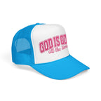 God Is Good Trucker Hat — Hot Pink Design