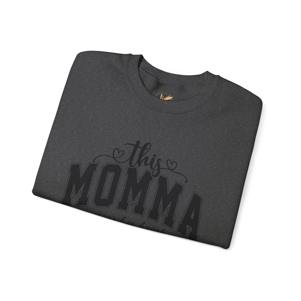Customized Momma, Gigi, Grammy, Grandma, Mama, Mom, or Nana  Crewneck Sweatshirt – “This ….. Wears Her Heart on Her Sleeve” Cozy Pullover