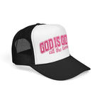 God Is Good Trucker Hat — Hot Pink Design