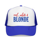 Red, White & Blonde Trucker Hat — Patriotic Blonde Foam Trucker Hat