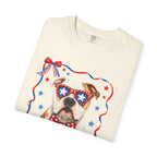 T-Shirt | 'Merica Patriotic Dog Graphic Tee – American Flag Sunglasses & Bow Tie