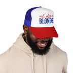 Red, White & Blonde Trucker Hat — Patriotic Blonde Foam Trucker Hat