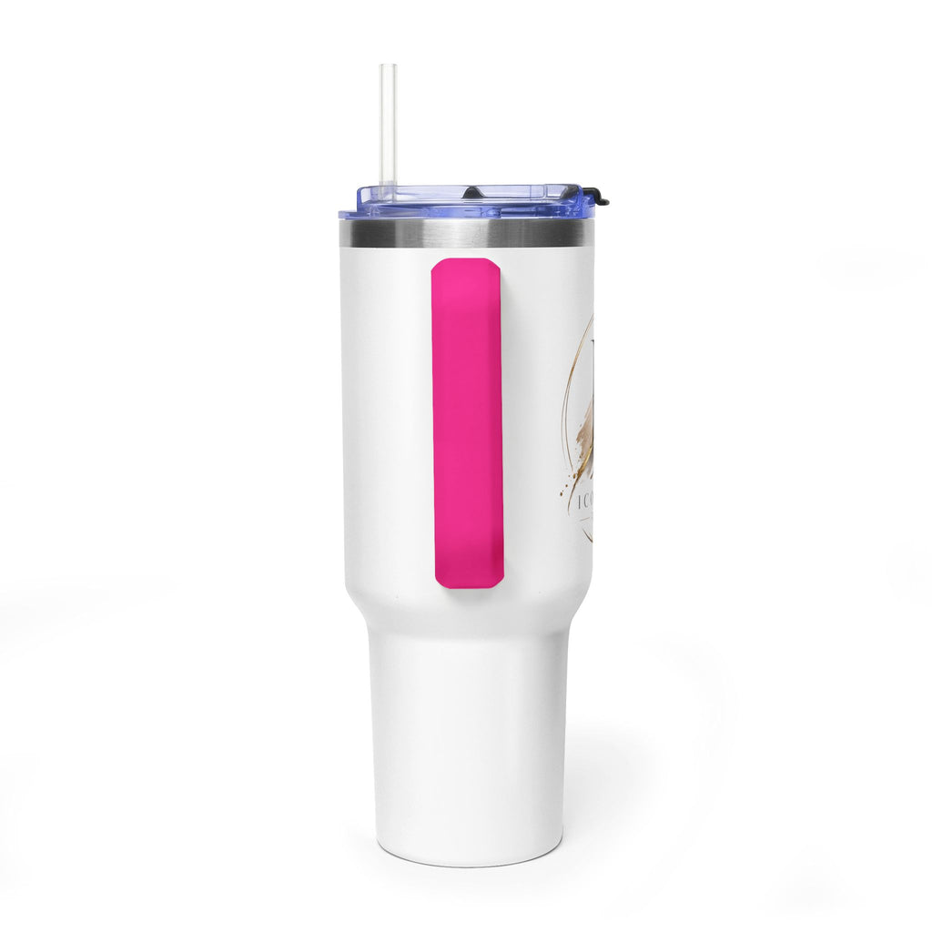 Custom 40oz Vacuum Tumbler – White Tumbler with colorful handle