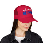 Red, White & Blonde Trucker Hat — Patriotic Blonde Foam Trucker Hat