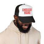 American Mama Trucker Hat - Vintage Red Distressed Foam Mesh Cap for Patriotic Moms