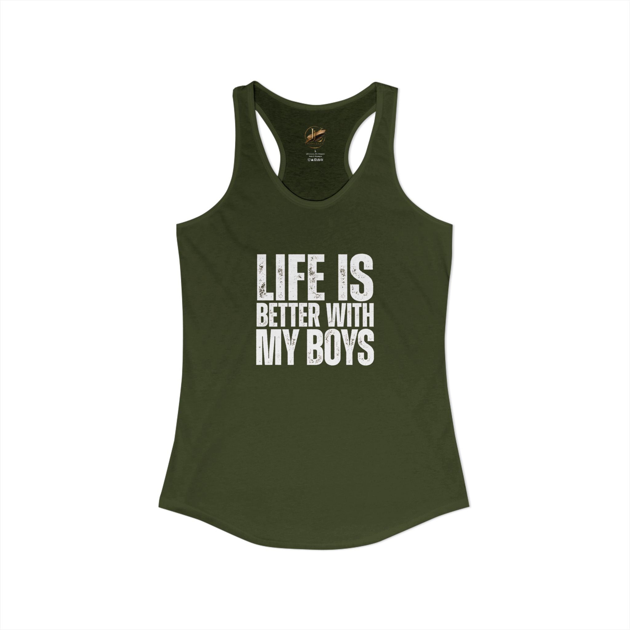 "Life is better with my boys" Mom, Women's Ideal Racerback Tank