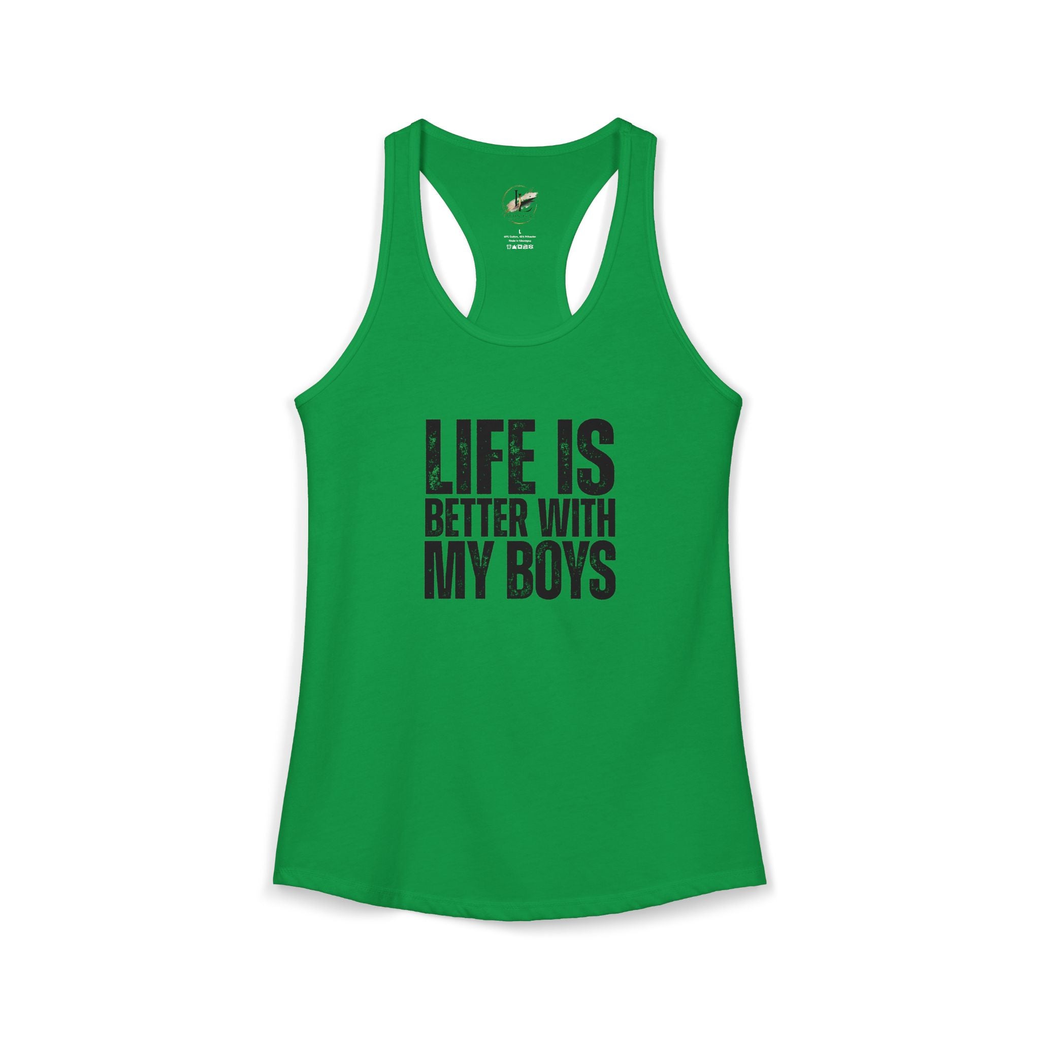 "Life is better with my boys" Mom, Women's Ideal Racerback Tank