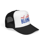 Red, White & Blonde Trucker Hat — Patriotic Blonde Foam Trucker Hat