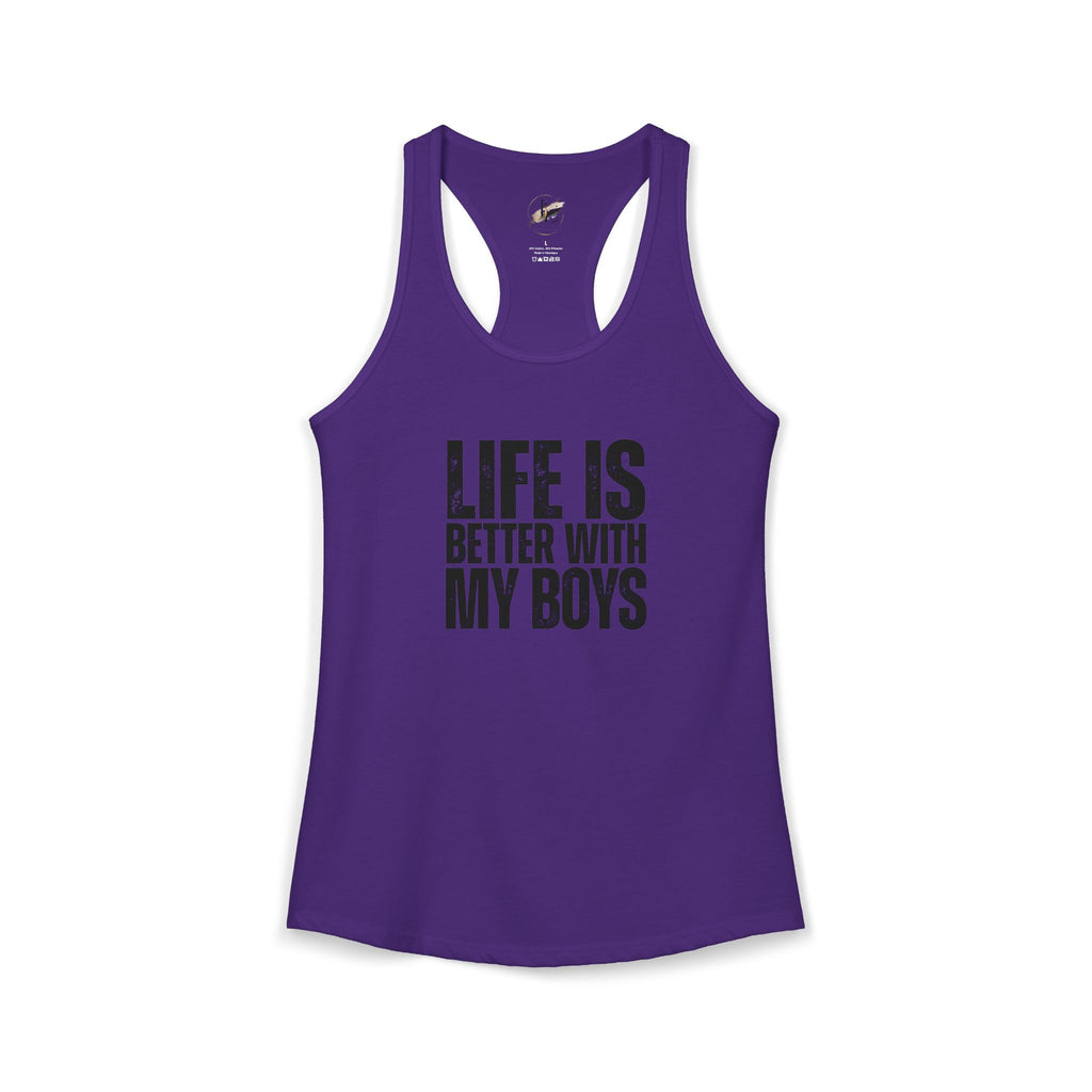 "Life is better with my boys" Mom, Women's Ideal Racerback Tank