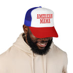 American Mama Trucker Hat - Vintage Red Distressed Foam Mesh Cap for Patriotic Moms