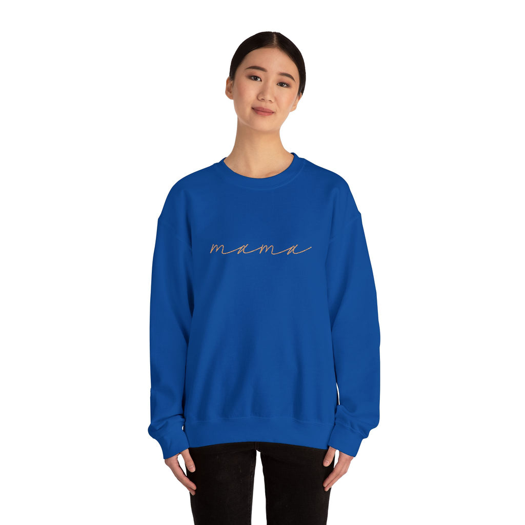 Mama Embroidery Crewneck Sweatshirt — Minimal Rose Gold Script