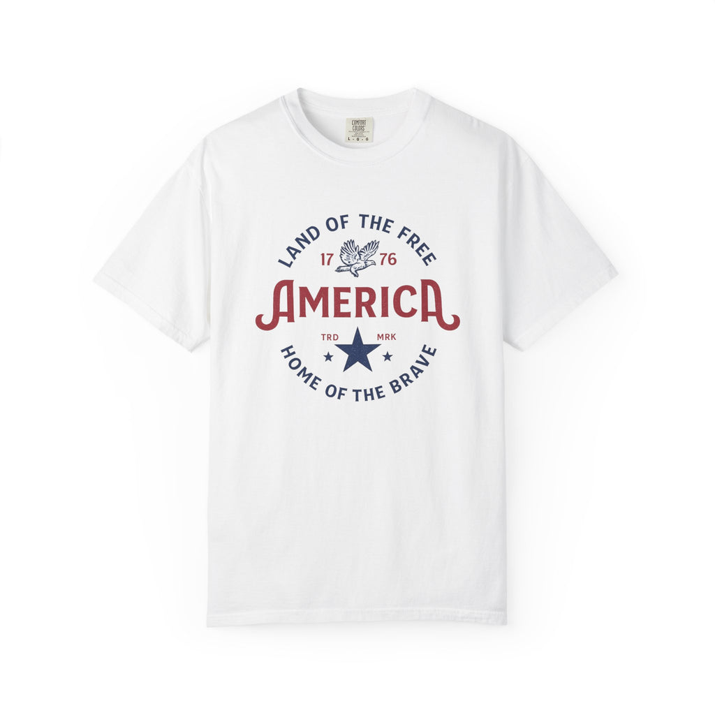 America Land of the Free Graphic T-Shirt — Patriotic 1776 Home of the Brave Tee