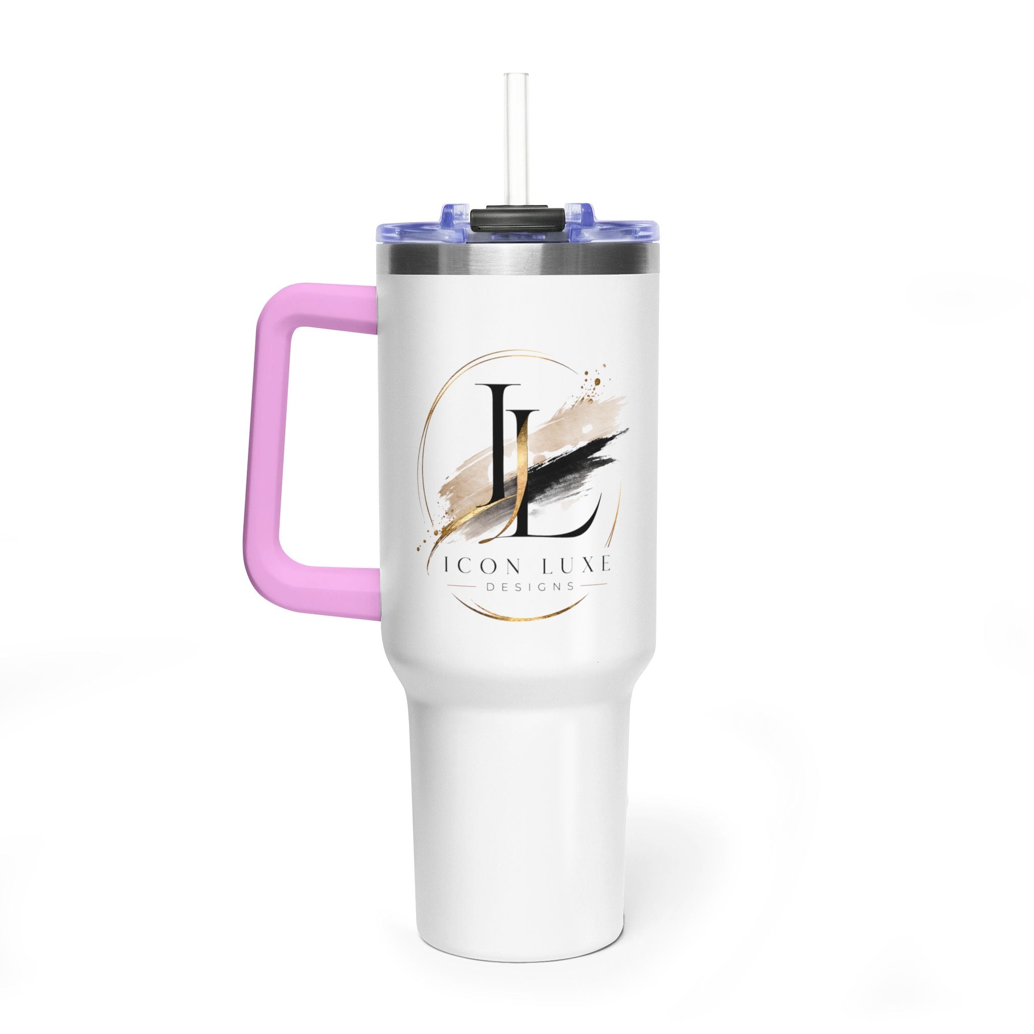 Custom 40oz Vacuum Tumbler – White Tumbler with colorful handle