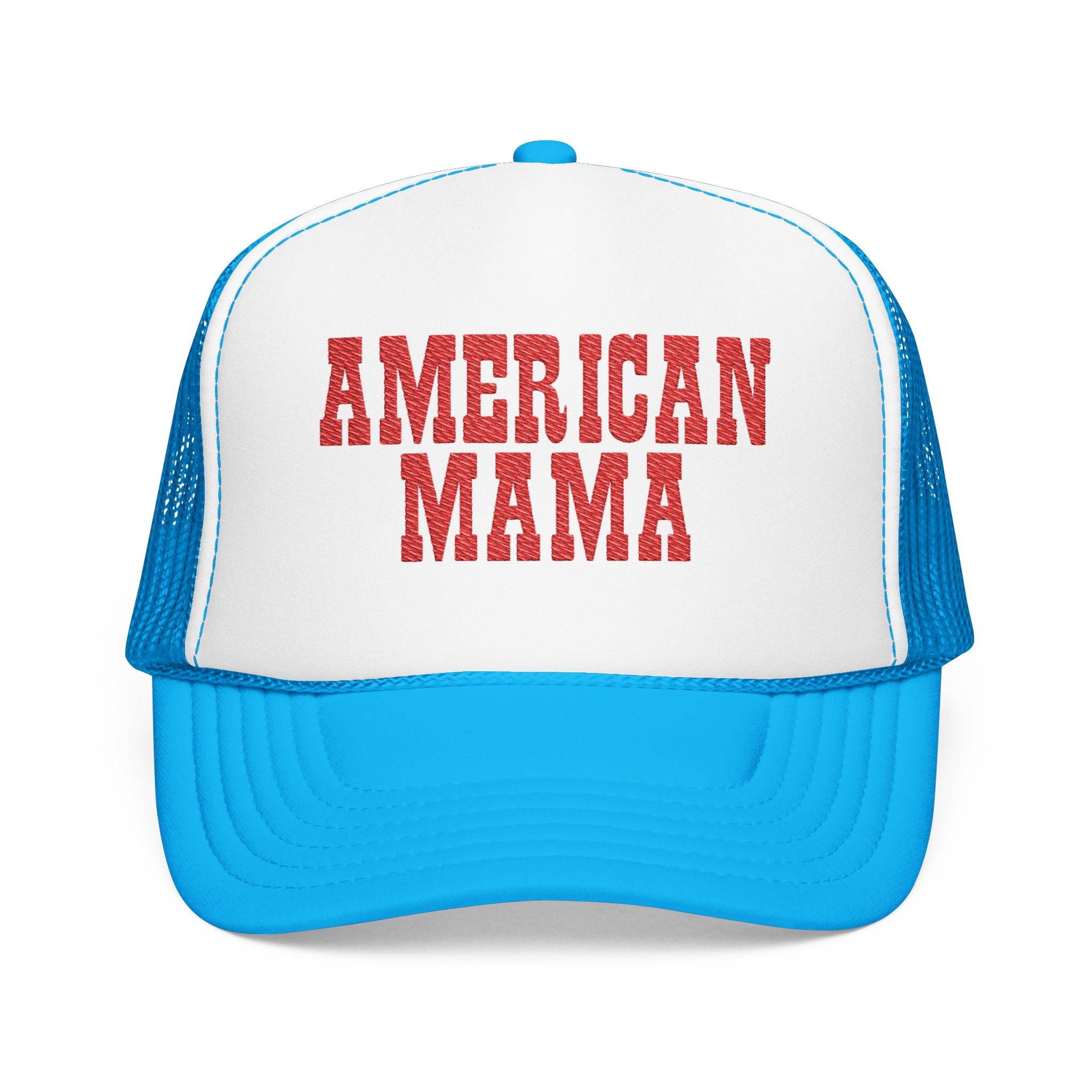 American Mama Trucker Hat - Vintage Red Distressed Foam Mesh Cap for Patriotic Moms