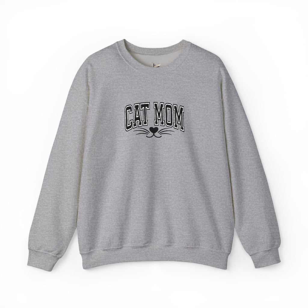 Cat Mom Crewneck Sweatshirt — Vintage Script Cat Face Graphic
