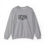 Cat Mom Crewneck Sweatshirt — Vintage Script Cat Face Graphic