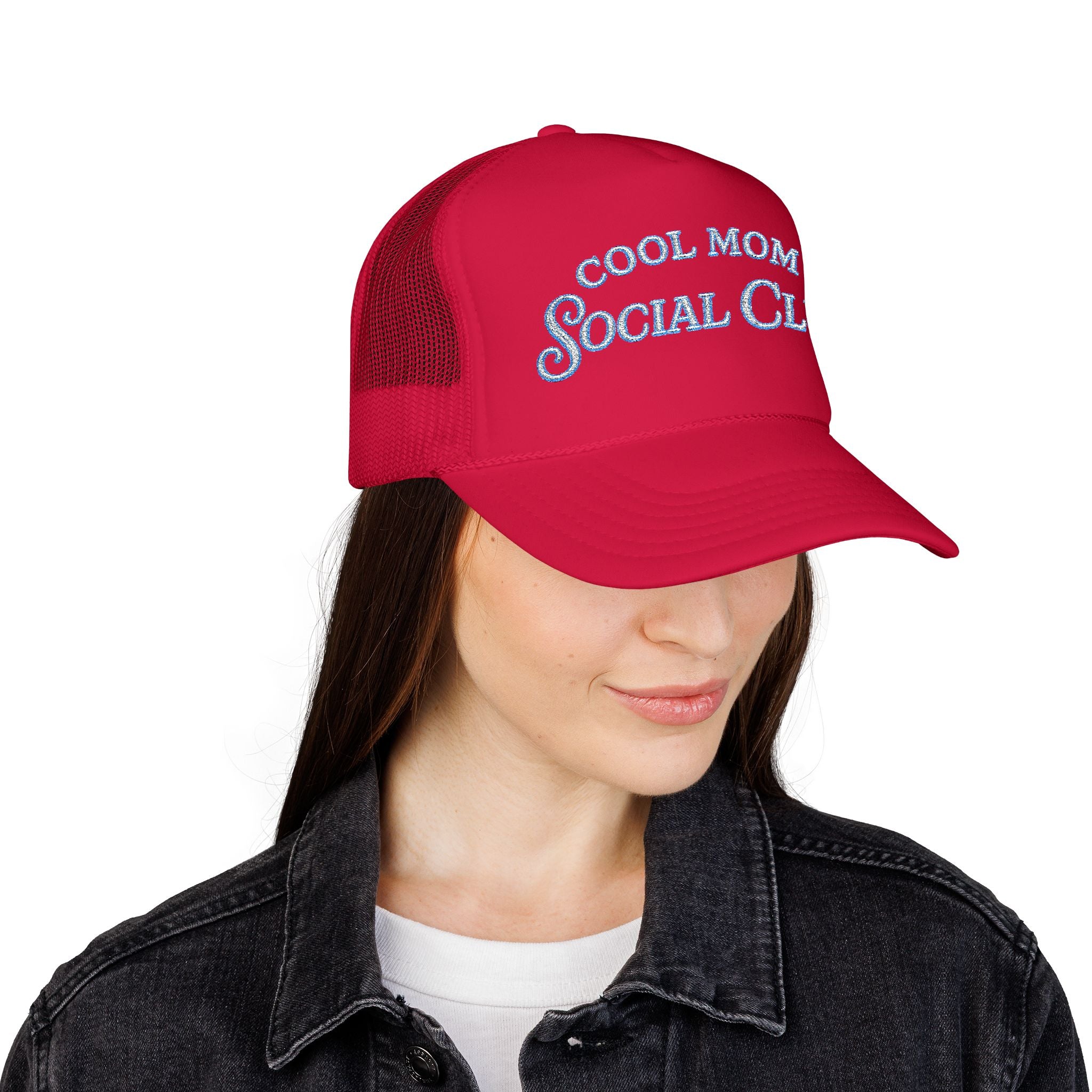Cool Mom Social Club Trucker Hat — Embroidered Foam Mesh Cap for Stylish Moms