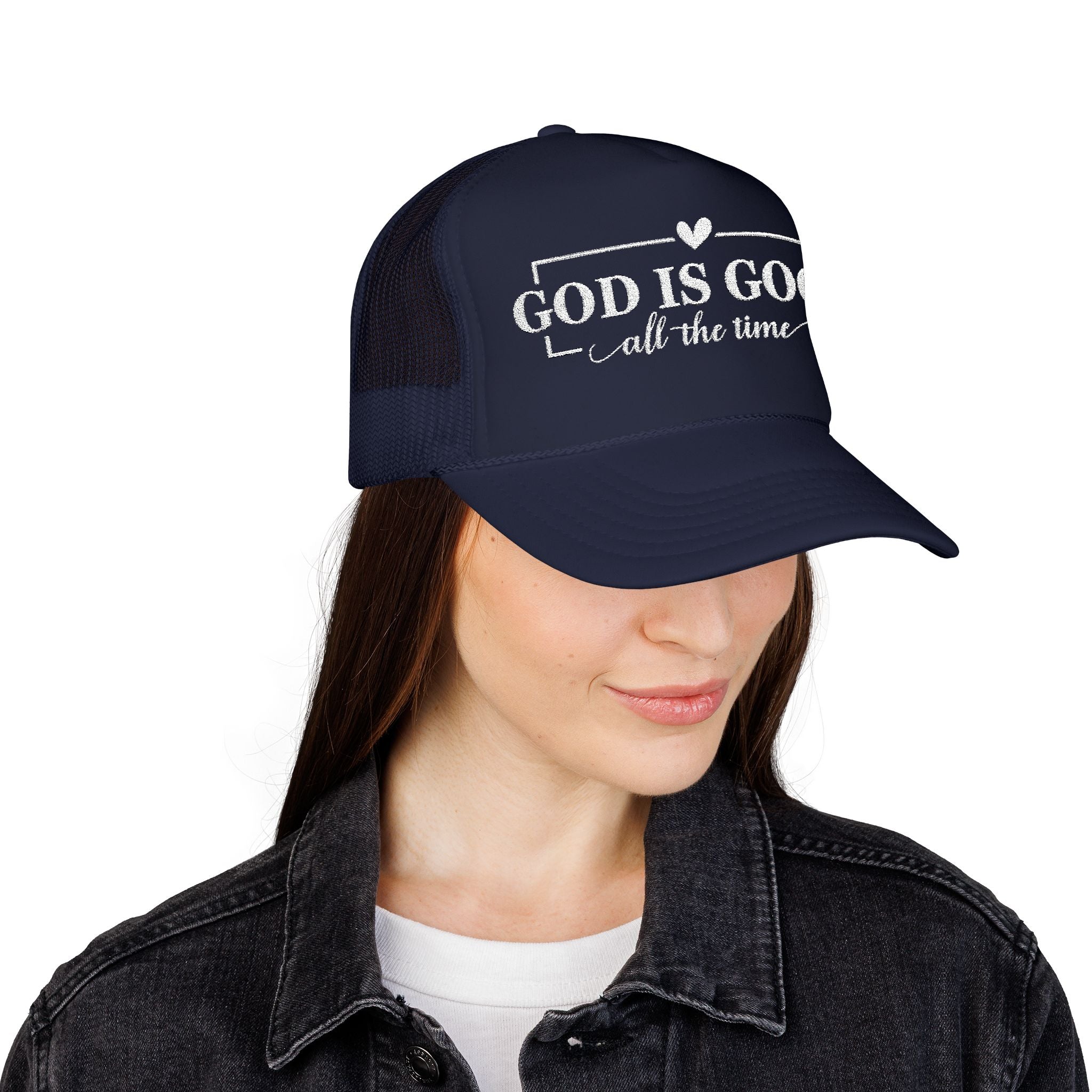 God Is Good Trucker Hat — White Design