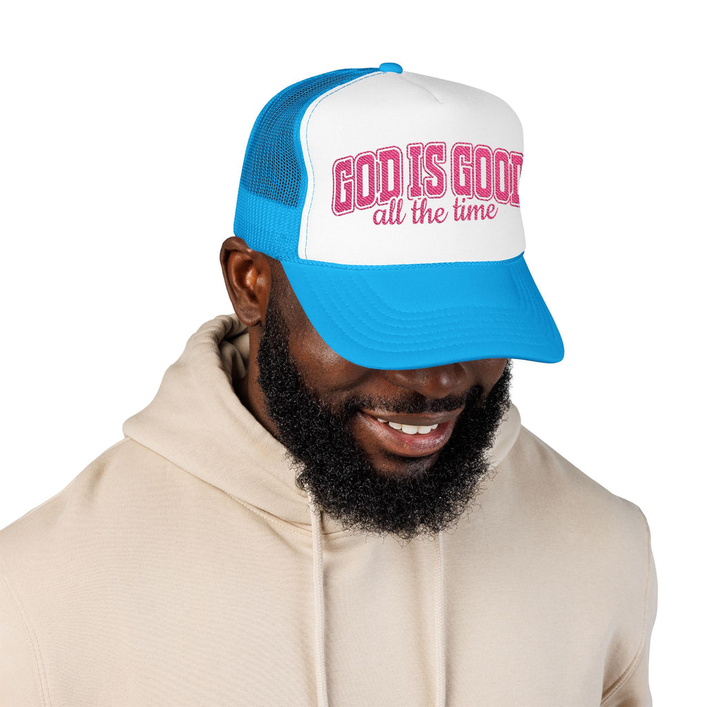 God Is Good Trucker Hat — Hot Pink Design