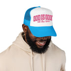 God Is Good Trucker Hat — Hot Pink Design