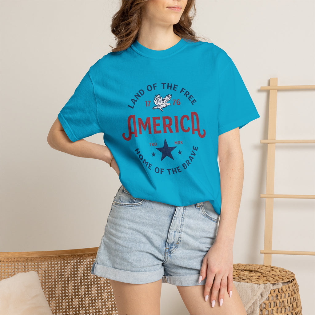 America Land of the Free Graphic T-Shirt — Patriotic 1776 Home of the Brave Tee