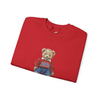 Crewneck Sweatshirt — Teddy Bear Wearing 'Jesus' Sweater Christian Graphic