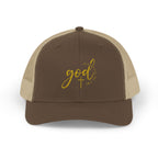 God Script Trucker Cap — Gold Sparkle Faith Snapback