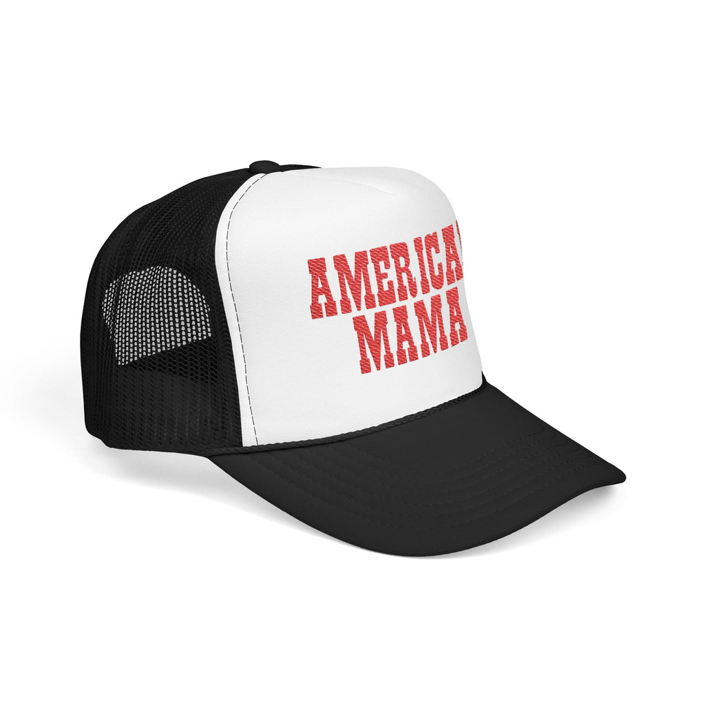 American Mama Trucker Hat - Vintage Red Distressed Foam Mesh Cap for Patriotic Moms