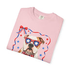 T-Shirt | 'Merica Patriotic Dog Graphic Tee – American Flag Sunglasses & Bow Tie
